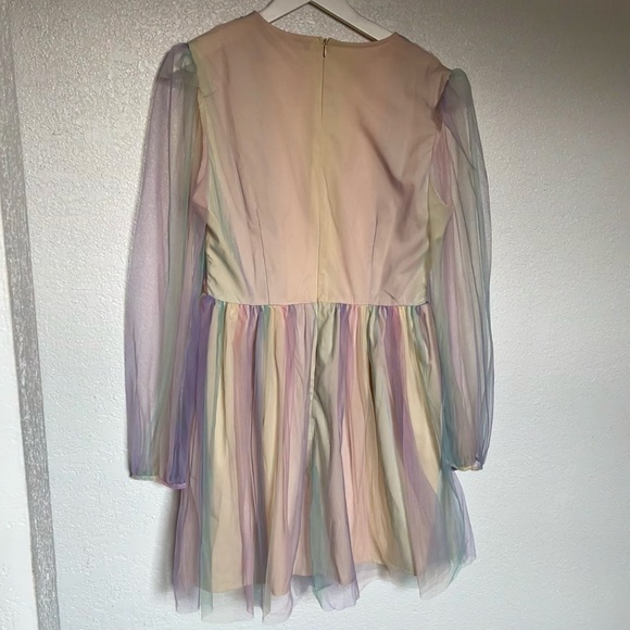 Deep V-Neck Long Puff Sleeve Pastel Dress Size Large | Coquette, Regencycore - Picture 3 of 9